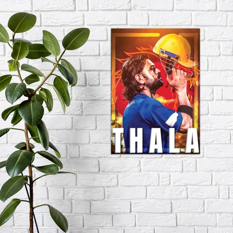 Acrylic Cricketers Player Photo Frame For India Cricket Sports Studio Cafe Wall Frame with 3D Text Gift For Cricket Player, Fans & Achievers Wall Art Decor For Bedroom, Office & Gaming Setup (ms dhoni)